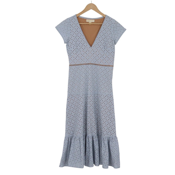 Michael Michael Kors Light Blue Eyelet Cotton Midi Dress V-Neck Size 2
