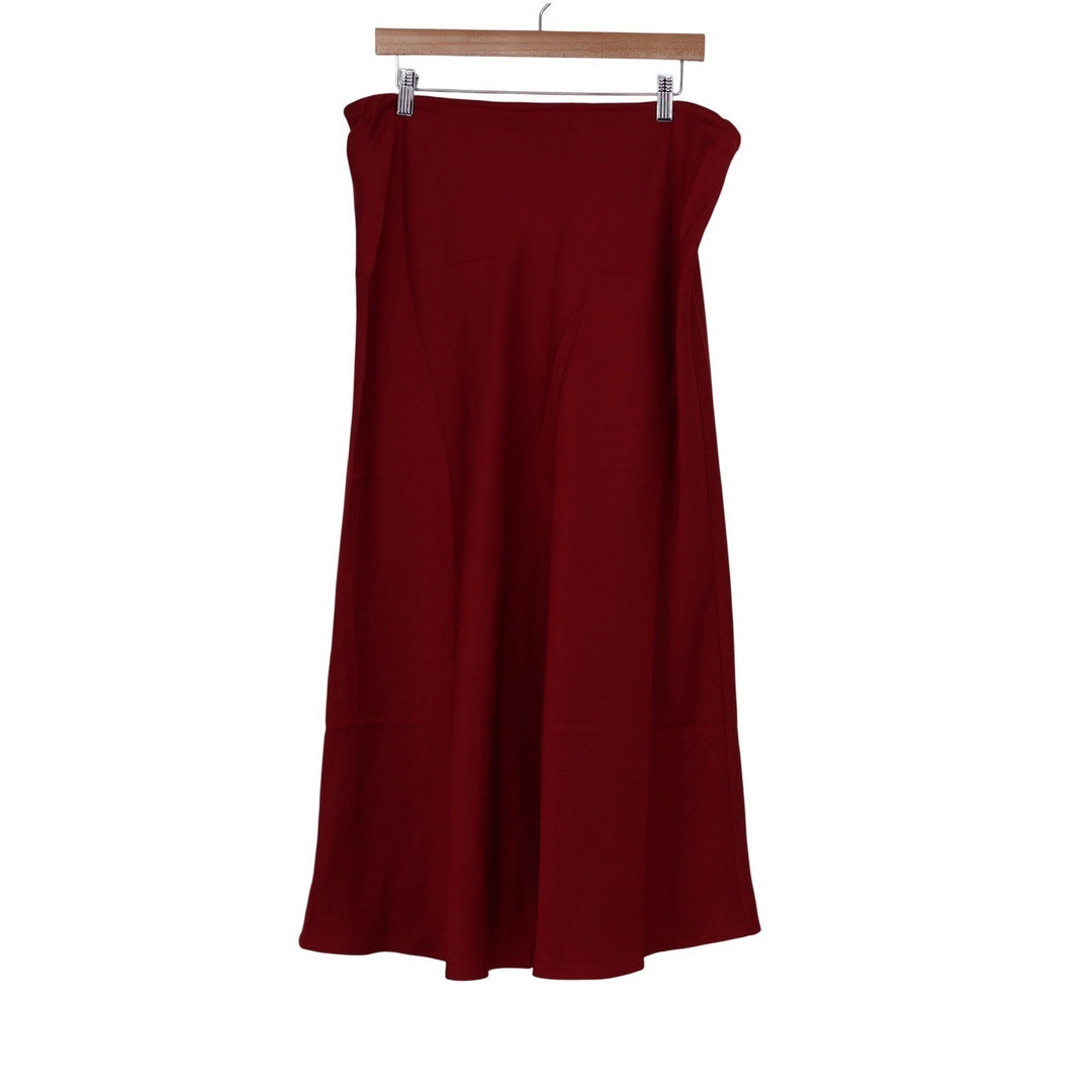 Skrtimory Wine Red Midi Skirt Size L Stretch Minimalist Solid Career Pull On
