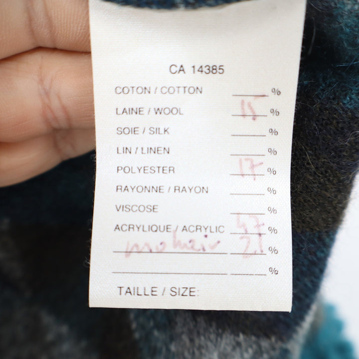 TLB Design Womens Mohair Wool Blend Geometric Jacket Teal Sherpa Trim Large L