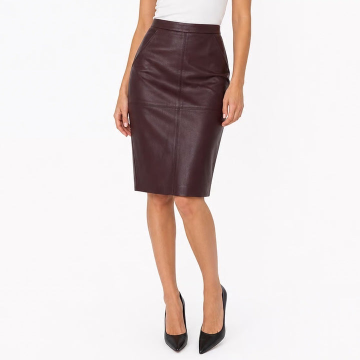 Express Womens Burgundy Faux Leather Pencil Skirt Midi High Waist Size 10