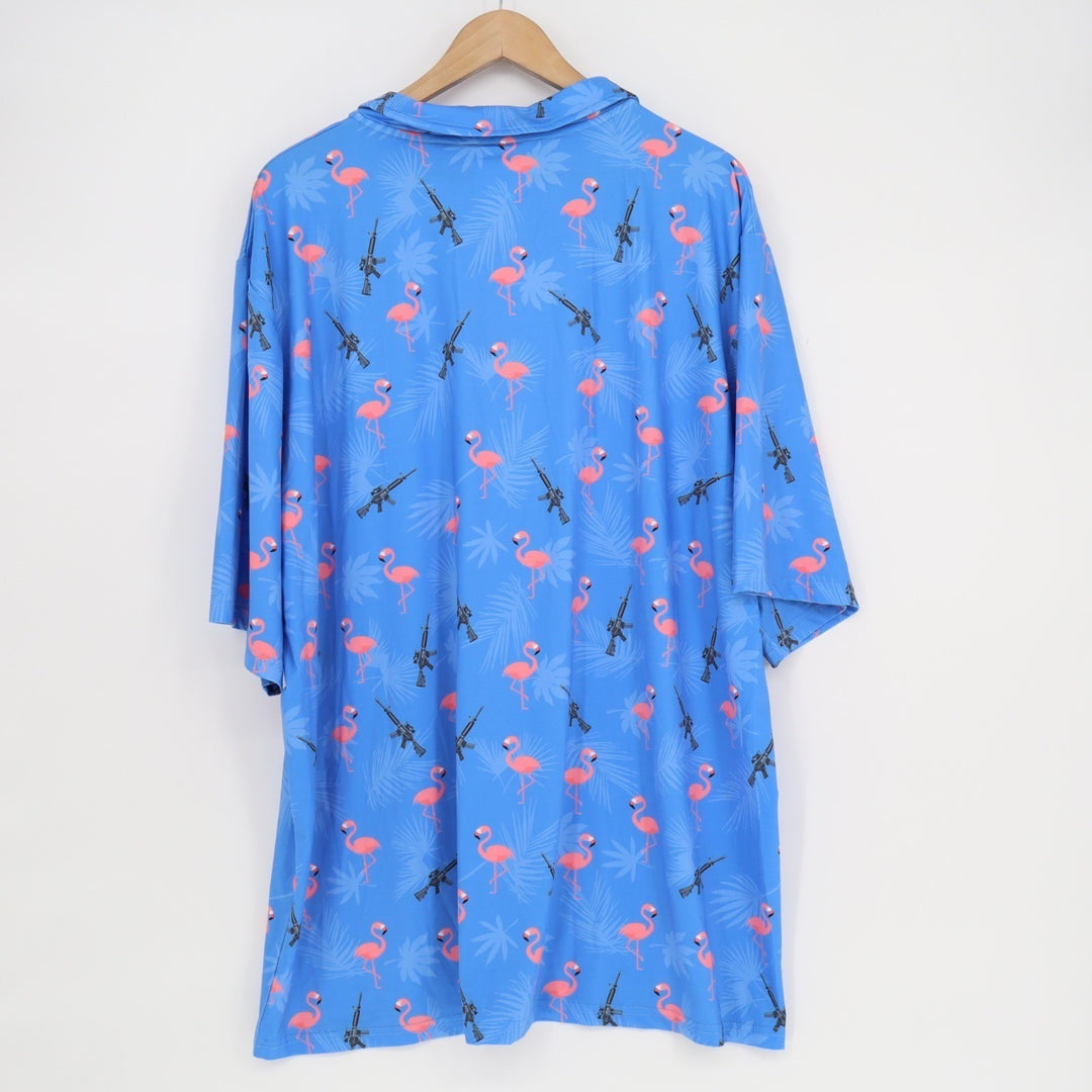 Obnoxious Golf Polo Shirt Mens 3XL Blue Armed Flamingo Short Sleeve Performance