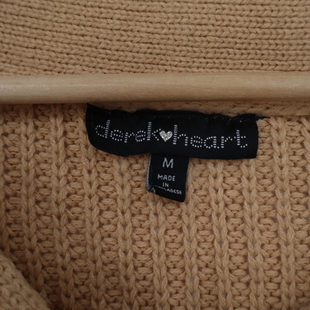 Derek Heart Womens Medium Tan Shaker Knit Side Button Boat Neck Pullover Sweater