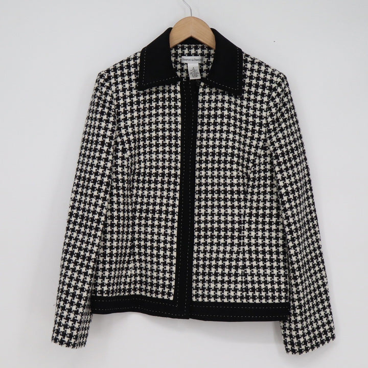 Drapers & Damons Houndstooth Blazer Jacket Black White Snap Front Size 8 Lined