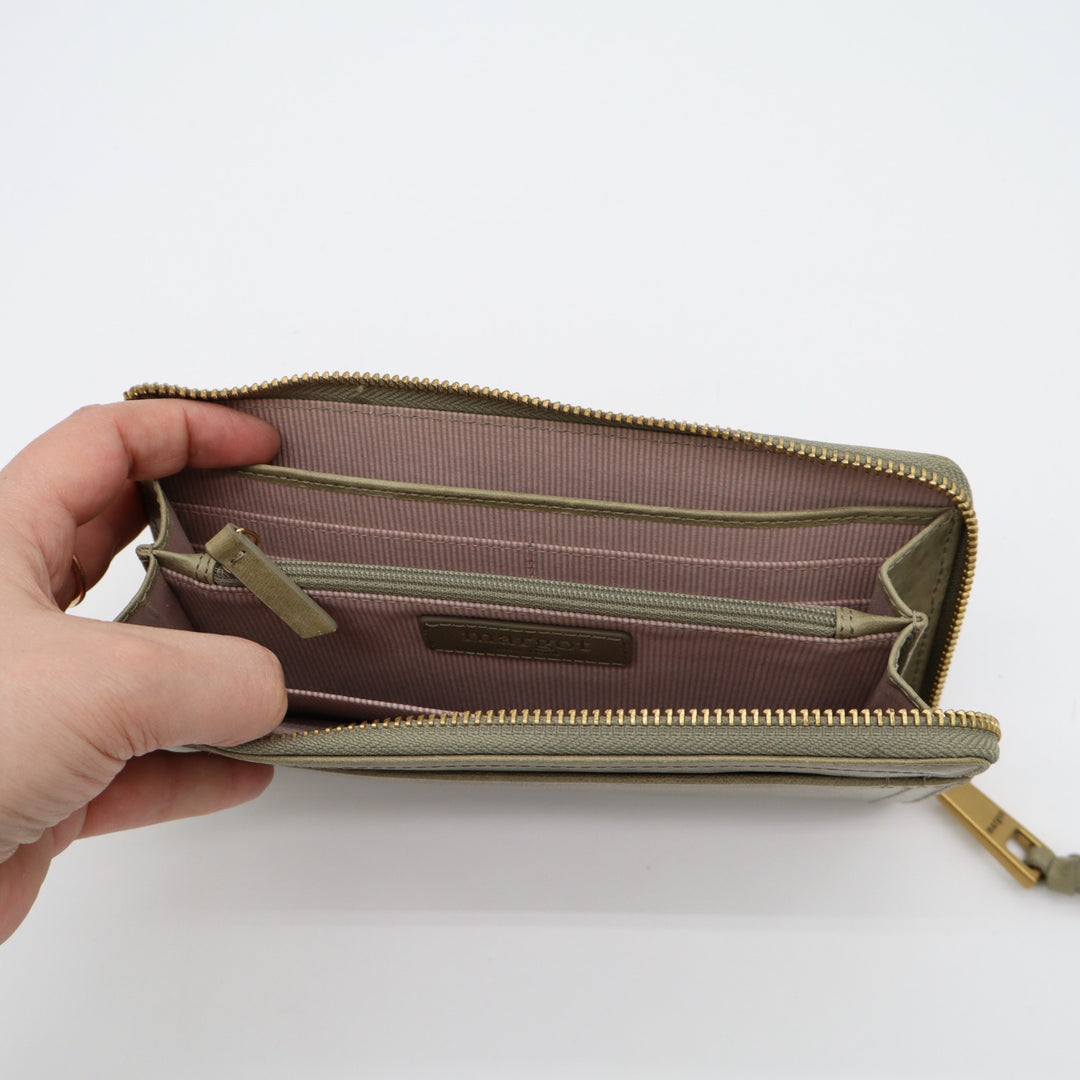 Margot New York Gabby Single Women's Green Leather Zip Around Wristlet Wallet