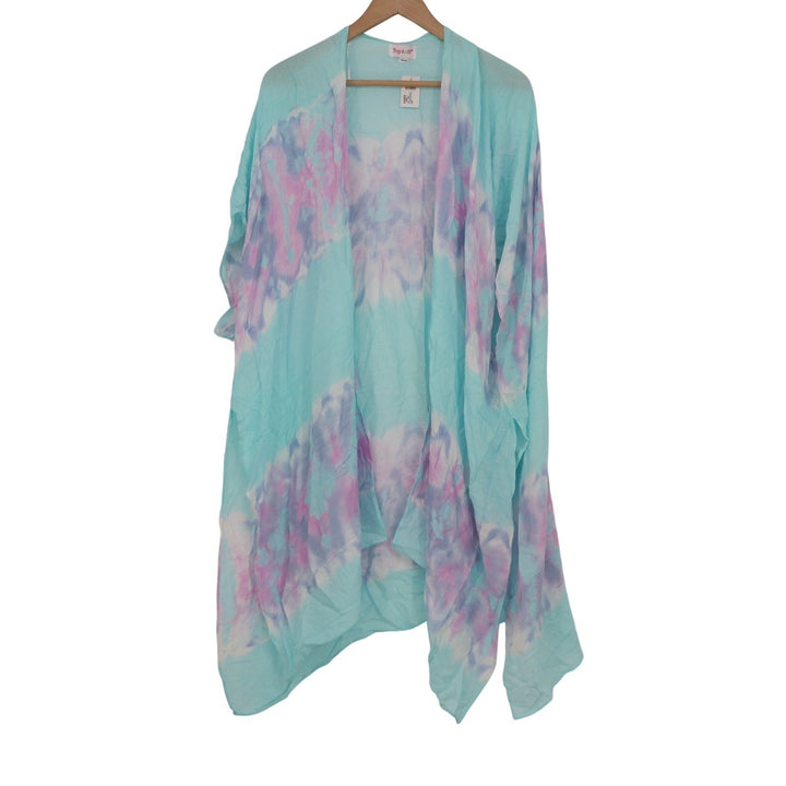 Top It Off Colette Kimono Mint Tie Dye Viscose Open Front Wrap OS