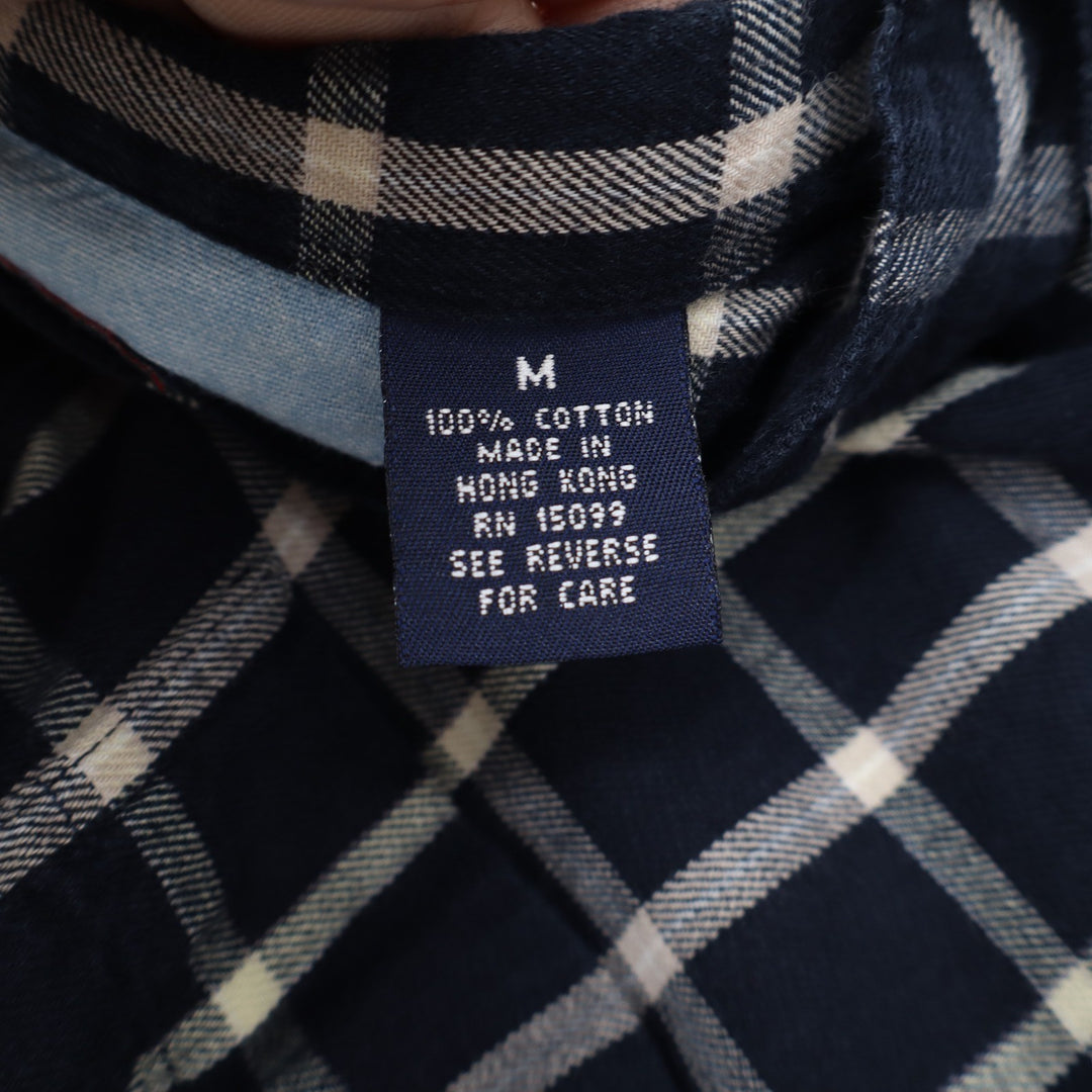 Trader Bay Mens Navy Blue White Windowpane Plaid Cotton Button Down Shirt Size M