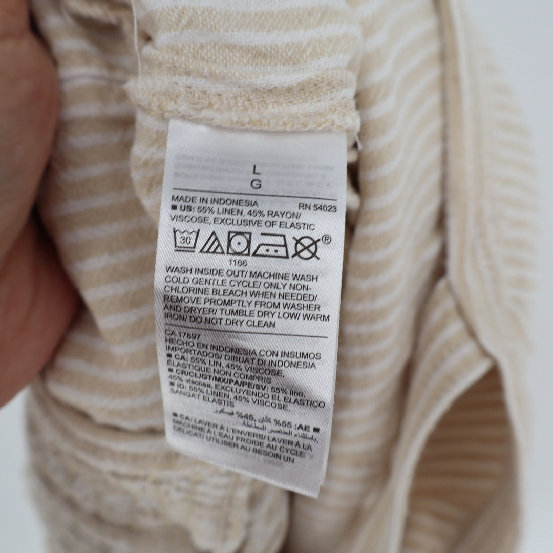 Old Navy Womens Tan White Striped Linen Blend Romper Pockets Large