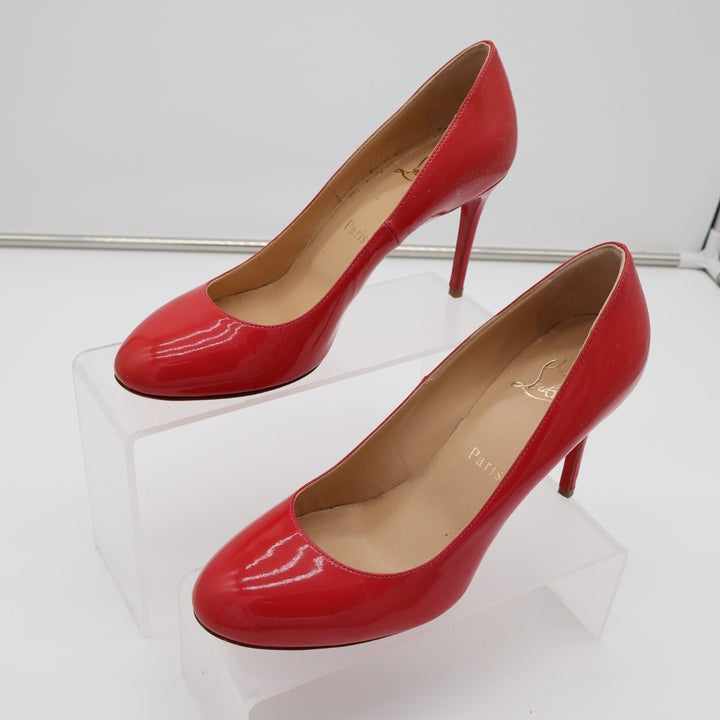 Christian Louboutin Punch Dolly Pump Womens 7.5 Red Patent Leather Stiletto Heel