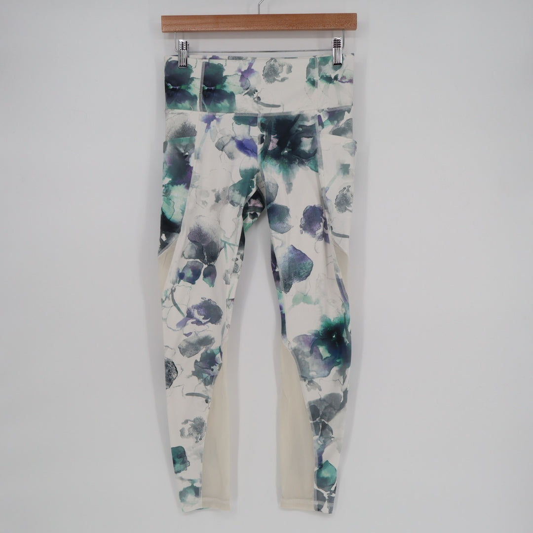 Athleta Mudra Crop Leggings Womens Small White Multi Floral Stretch Yoga Workout