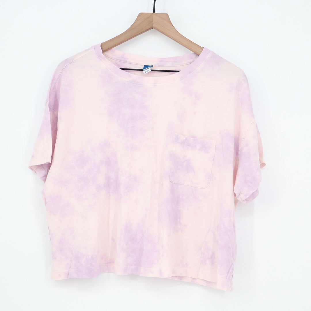 Old Navy Womens Purple Pink Tie Dye Boxy Pocket T-Shirt Large Short Sleeve L