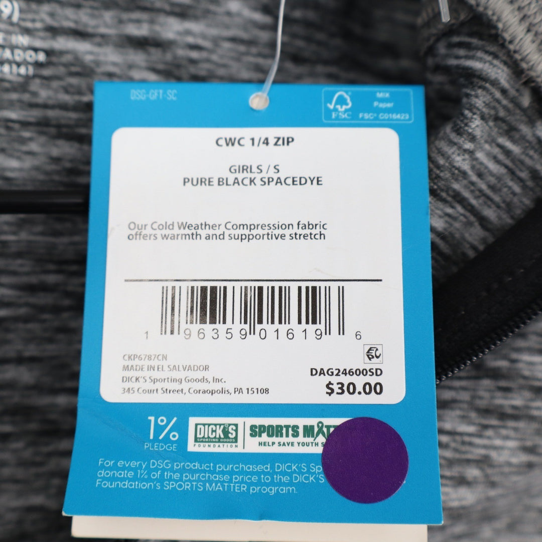 DSG Girls CWC 1/4 Zip Pullover Pure Black Spacedye Compression Top Size S 8-9