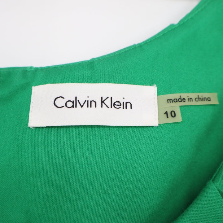 Calvin Klein Womens Green Pleated Neckline Cotton Blend Sheath Dress Size 10