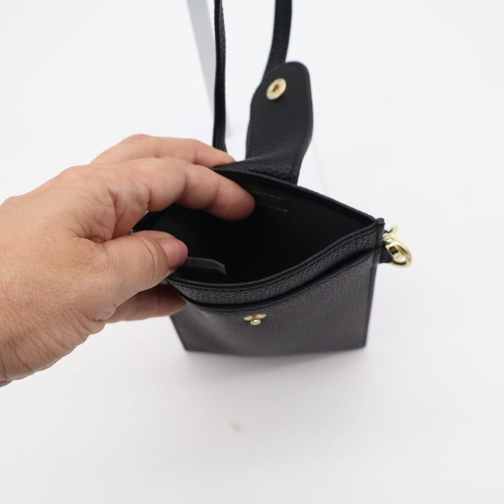 Black Pebbled Vegan Leather Crossbody Phone Bag Wallet with ID Window Gold Zip
