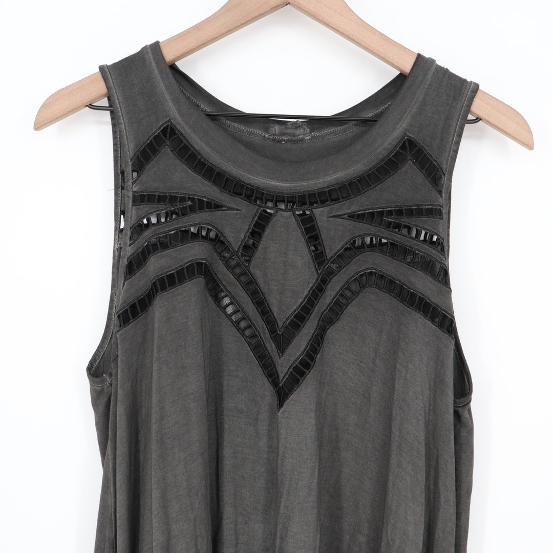 Pol Tank Top Womens S Gray Stretch Cut Out Back Round Neck Sleeveless Pullover