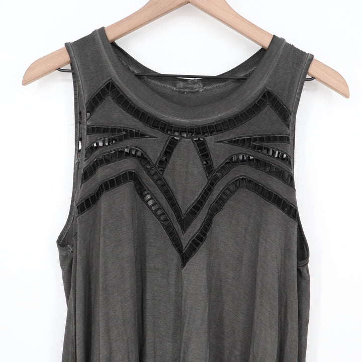 Pol Tank Top Womens S Gray Stretch Cut Out Back Round Neck Sleeveless Pullover