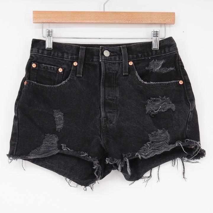 Levi's Denim Shorts Womens 28 501 Premium Black Distressed Cut Off Excellent