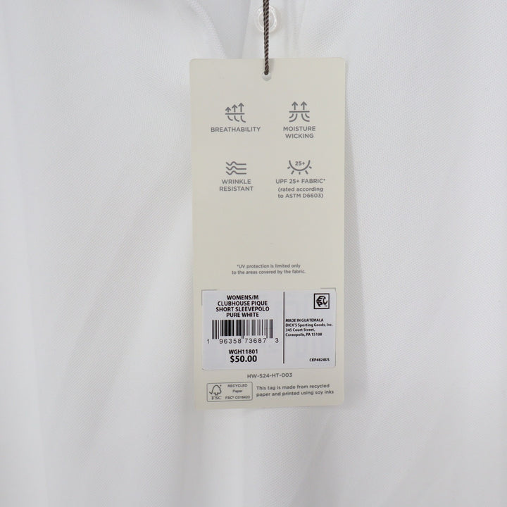 Walter Hagen Womens Clubhouse Pique Polo Shirt White Size M NWT