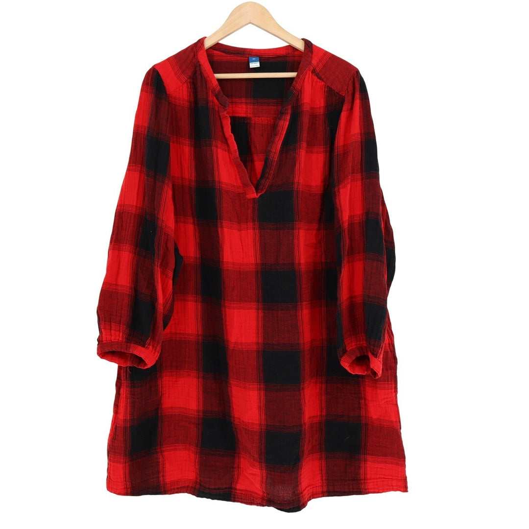 Old Navy Red Black Buffalo Plaid Cotton Gauze Shift Dress Pockets XXL SSA 100