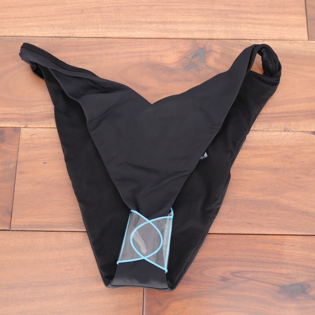 ASOS DESIGN Recycled Bikini Bottoms Black M&V Front Thong Size UK 10 US 6