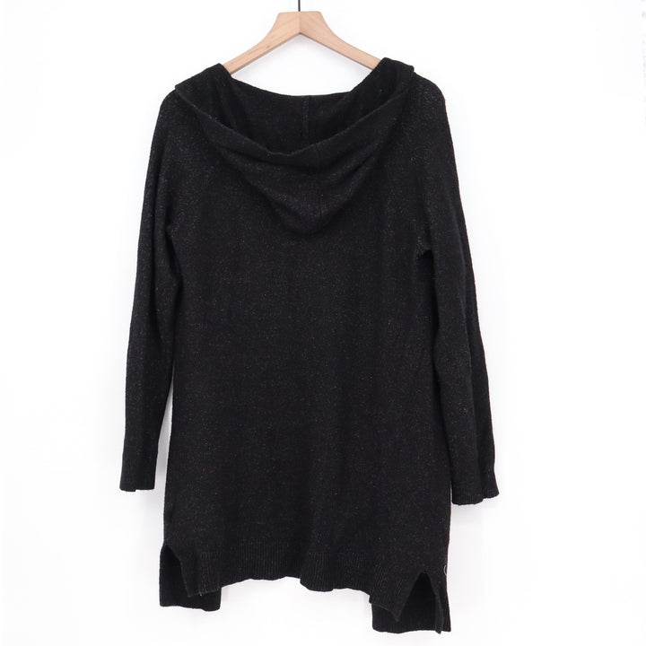 Old Navy Womens Black Marled Hooded Open Front Longline Cardigan Sweater M