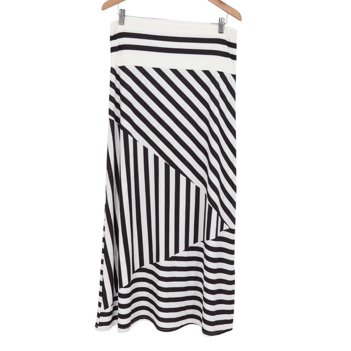 Black White Stripe Maxi Skirt Boho Casual Beach Resort Size L