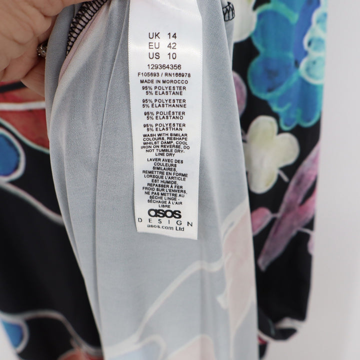 ASOS Design Maxi Dress Womens 10 Bodycon Black Multi Floral Open Back Excellent