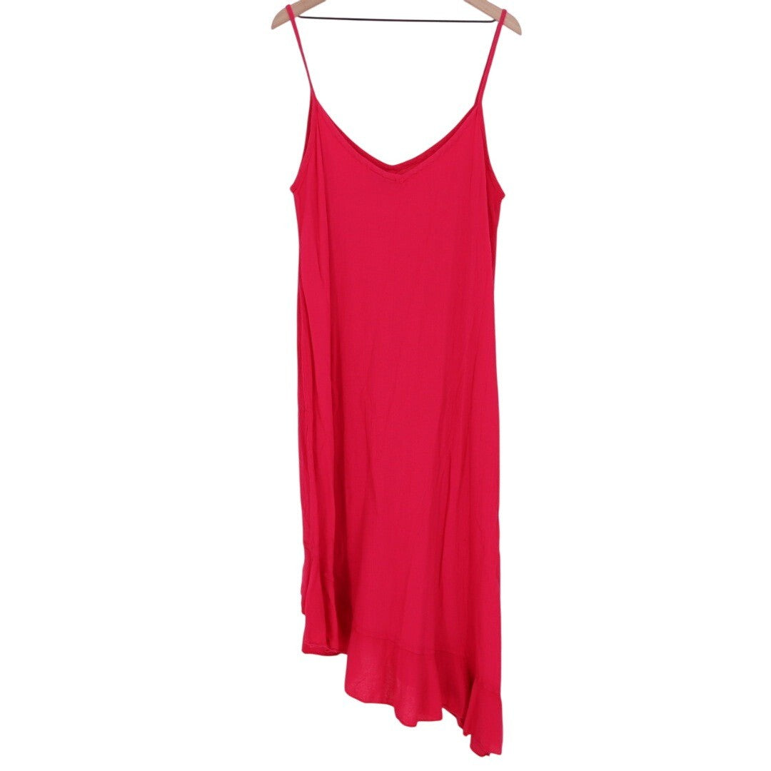 CottonWays Red Asymmetrical Ruffle Midi Dress Spaghetti Strap Size 2