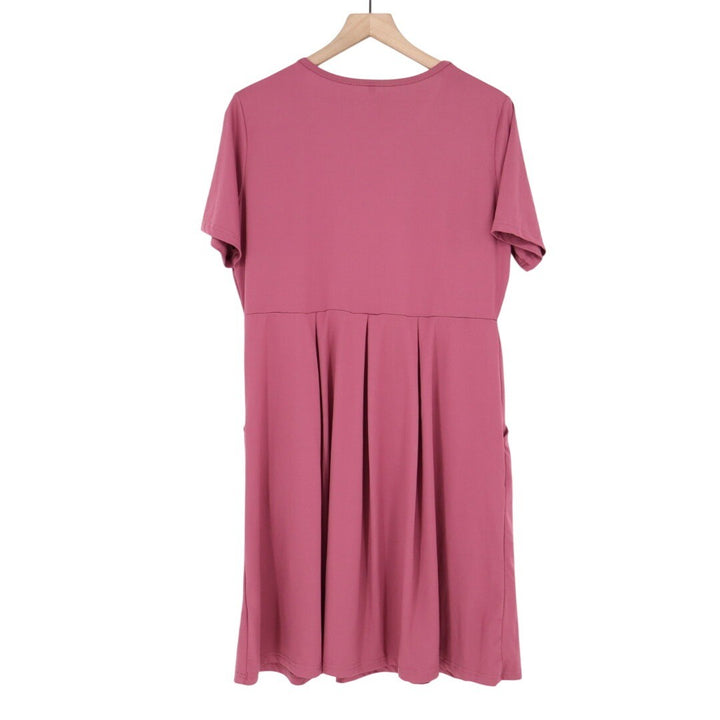 Womens Plus Size XL Mauve Pink Button Front Short Sleeve Midi Dress Pockets