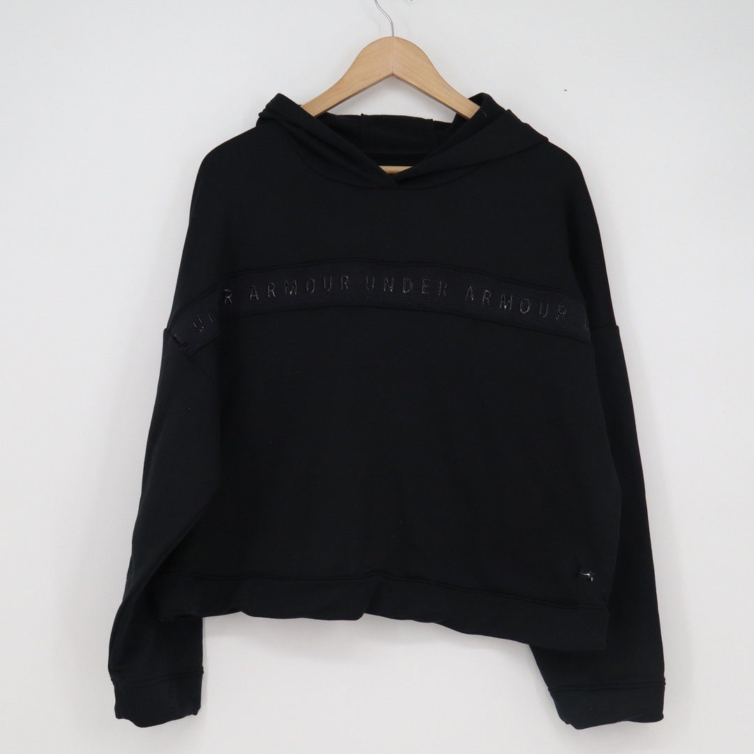Under Armour Womens XL Black Mesh Logo Cropped Loose Pullover Hoodie