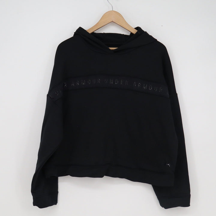 Under Armour Womens XL Black Mesh Logo Cropped Loose Pullover Hoodie