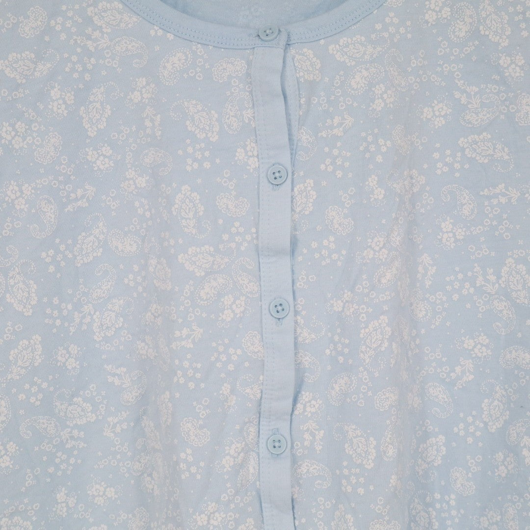 Charter Club Cropped Pajama Top Womens Large Blue Floral Cotton Button Front