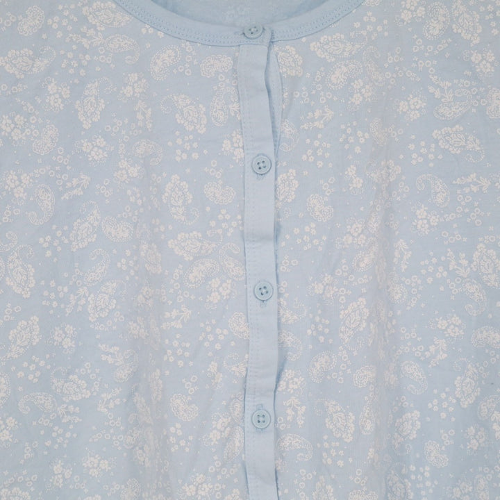 Charter Club Cropped Pajama Top Womens Large Blue Floral Cotton Button Front