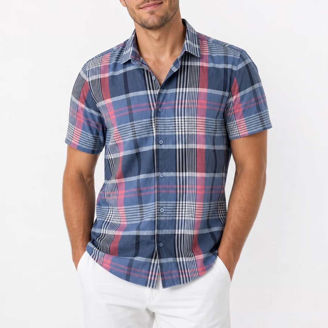 Walter Hagen Clubhouse Mens Small Blue Red Plaid Short Sleeve Button Down Shirt