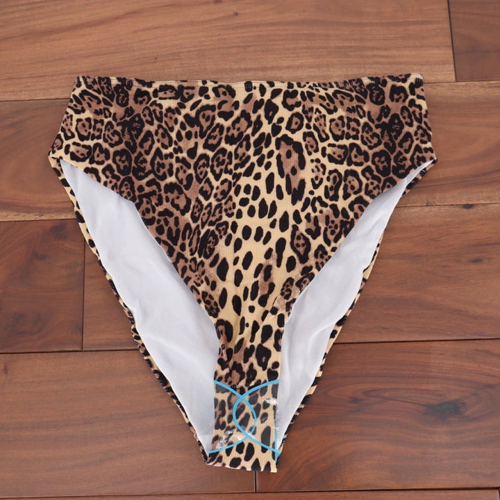 ASOS DESIGN Mix Match Rib High Leg High Bikini Bottoms Leopard Print UK 12