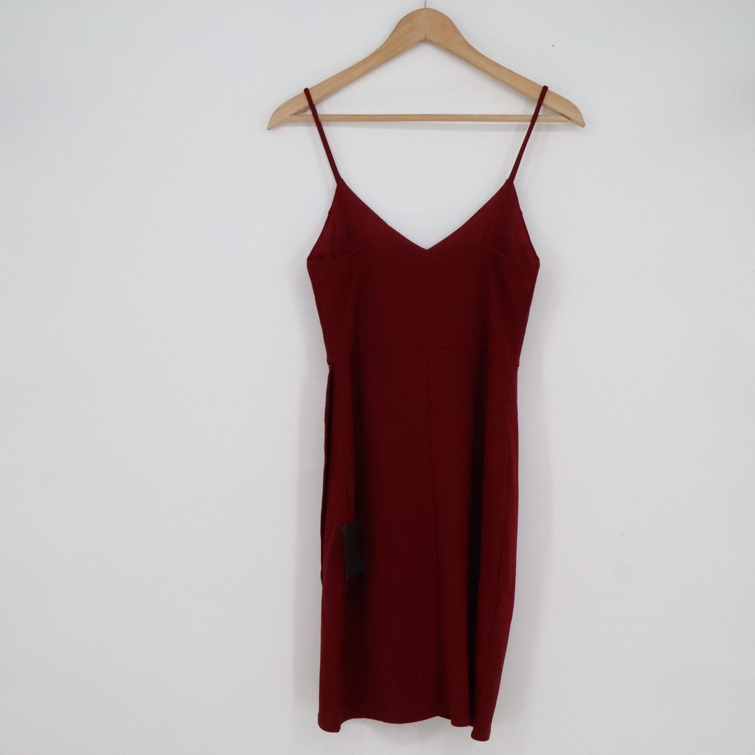 Lulus Burgundy Wine V-Neck Bodycon Wrap Tulip Skirt Cocktail Dress Medium NEW