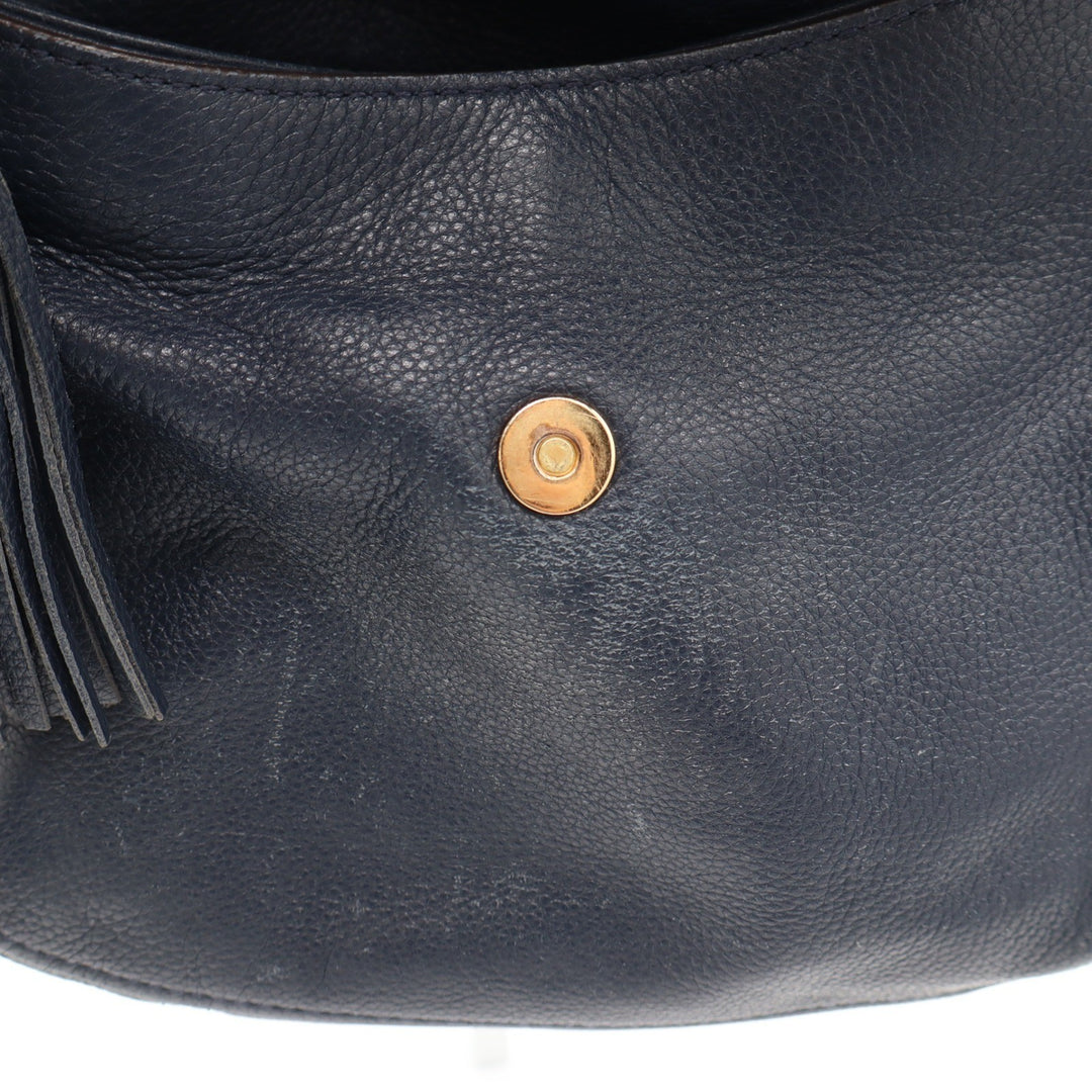 Michael Kors Bedford Navy Blue Pebbled Leather Shoulder Bag Gold Hardware Tassel