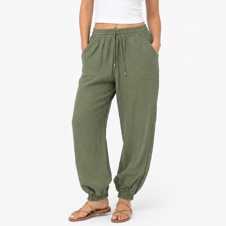 Stile Collection Olive Green Linen Blend Jogger Pants Womens Large