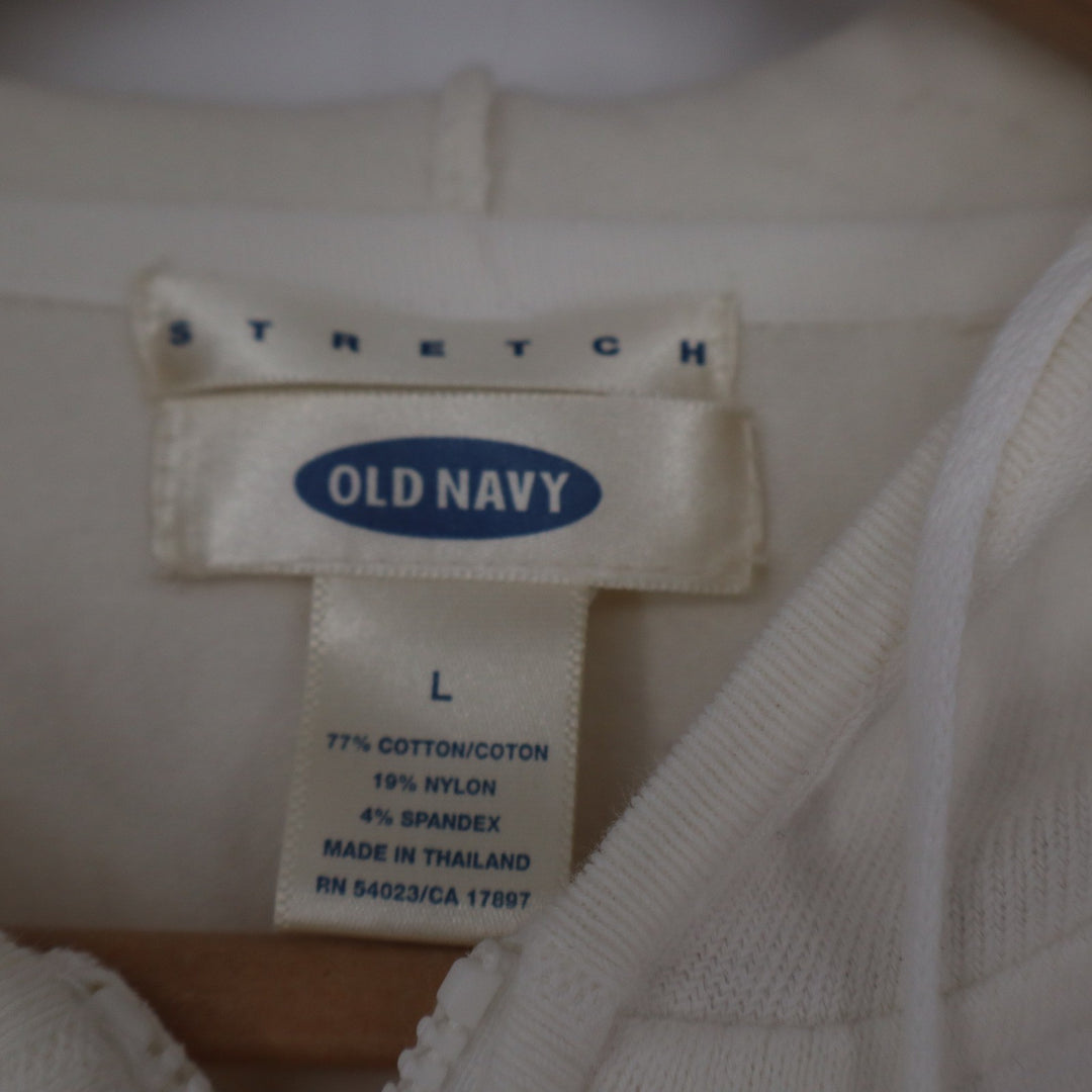 Old Navy Womens White Cotton Blend Full Zip Knit Hoodie Size L 10608