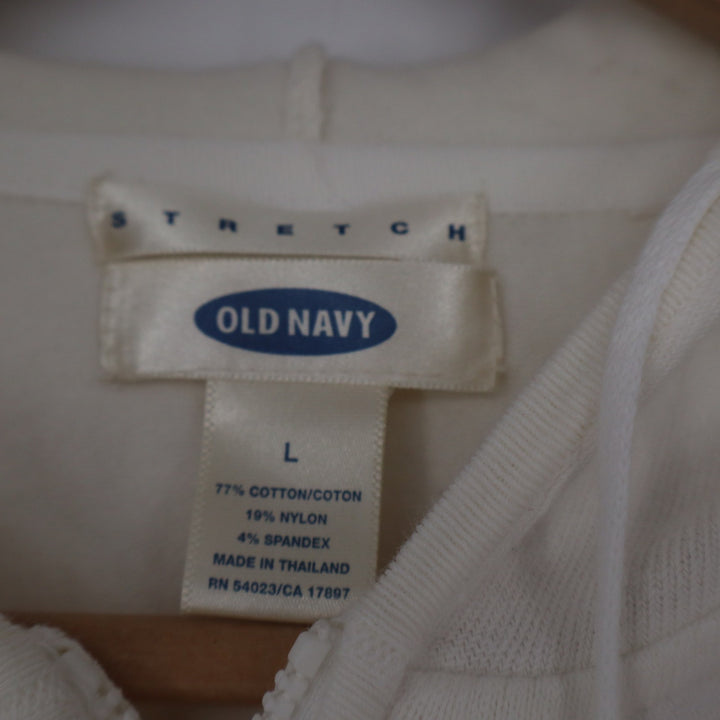 Old Navy Womens White Cotton Blend Full Zip Knit Hoodie Size L 10608