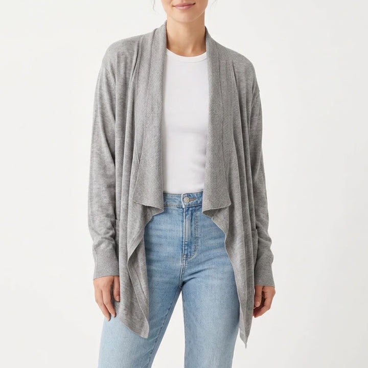 Dip Womens Grey Open Front Waterfall Draped Cardigan Sweater XL Modal Blend