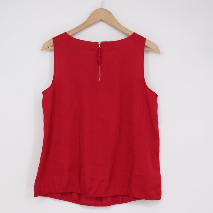 Ann Taylor LOFT Petites Red Sleeveless Pleated Neck Shell Blouse Top LP