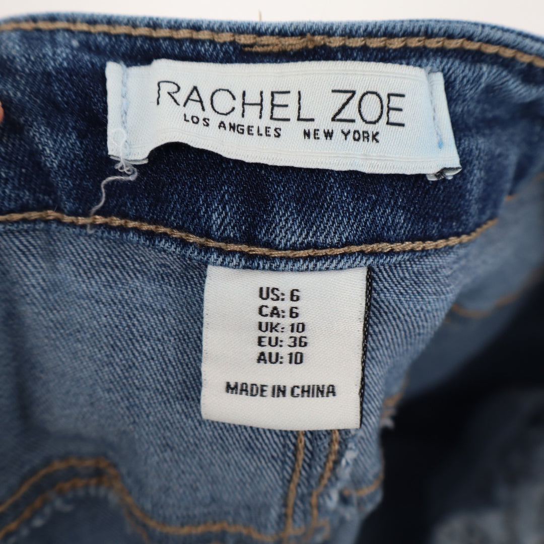 Rachel Zoe Midi Skirt Womens 6 Blue Denim Cotton Stretch Five Pockets Front Slit