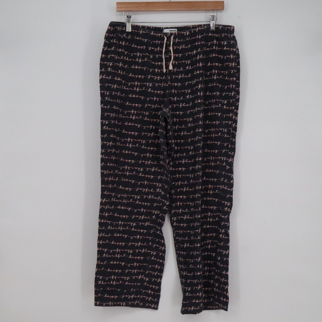 Sonoma Goods For Life Womens Large Pajama Pants Black Pink Script Print Cotton
