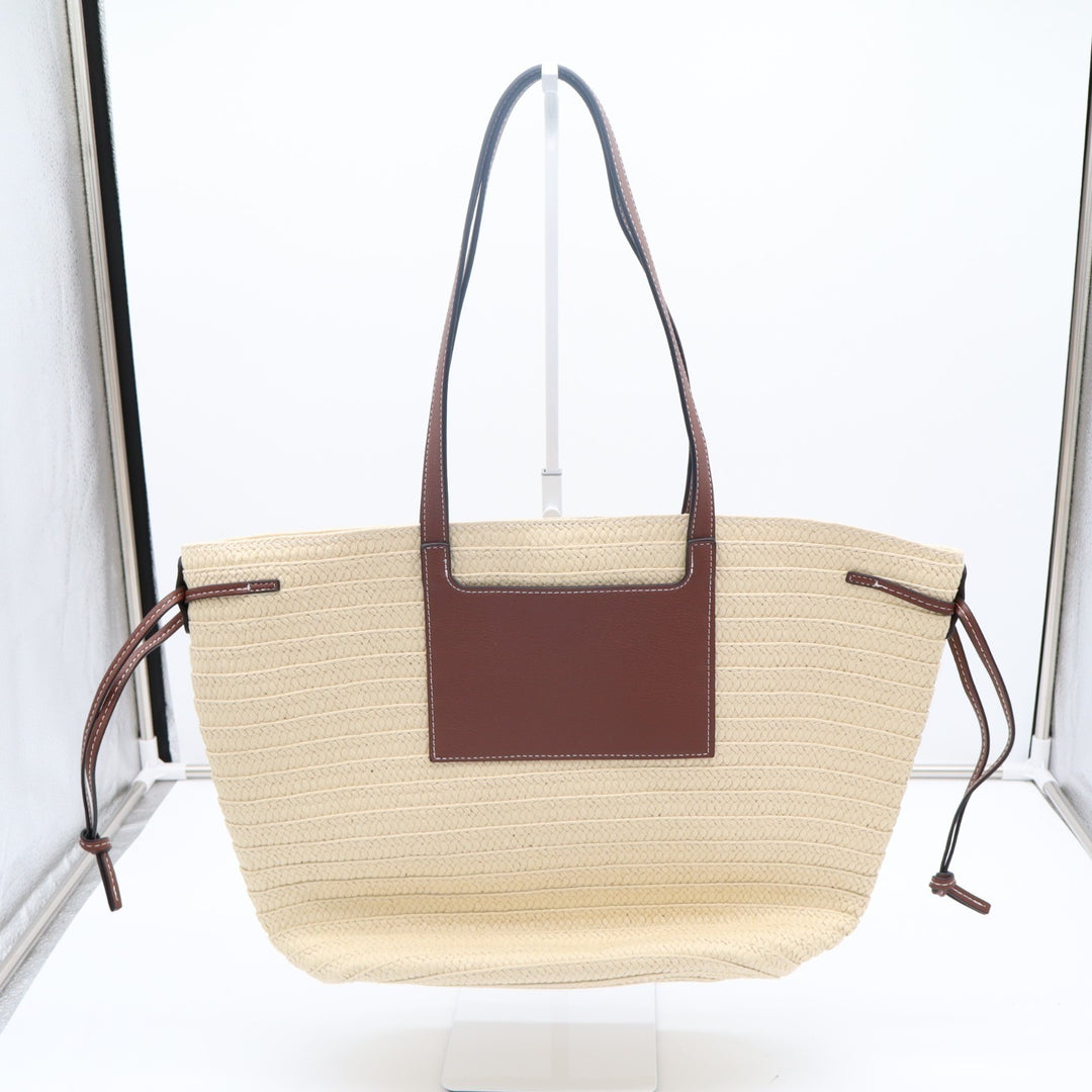 Womens Handbag Beige Straw Crochet Leather Double Handle Pocket Shoulder Bag
