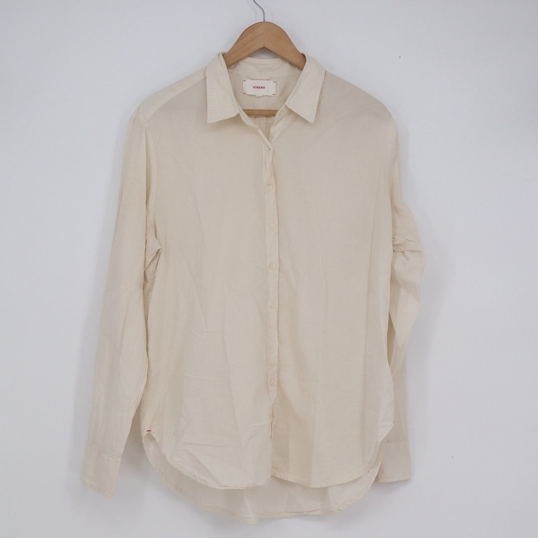 Xirena Beau Cotton Button Down Shirt Cream Ivory Long Sleeve Made in USA Size M