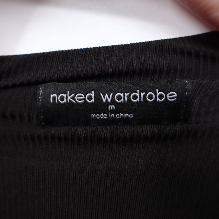 Naked Wardrobe Black Ribbed One Shoulder Mini Dress Womens Size Medium