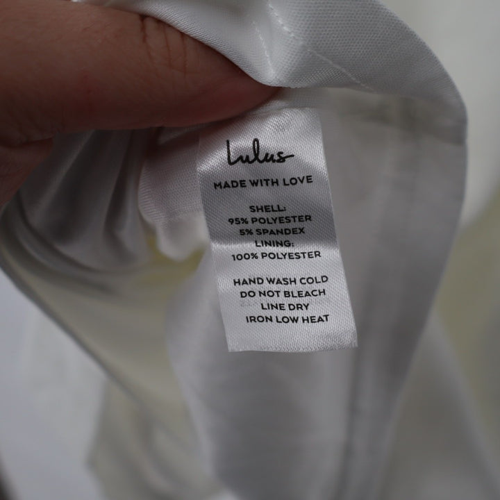 Lulus Sheath Dress Women Large White Stretch Pleated Cut Out Round Neck Side Zip