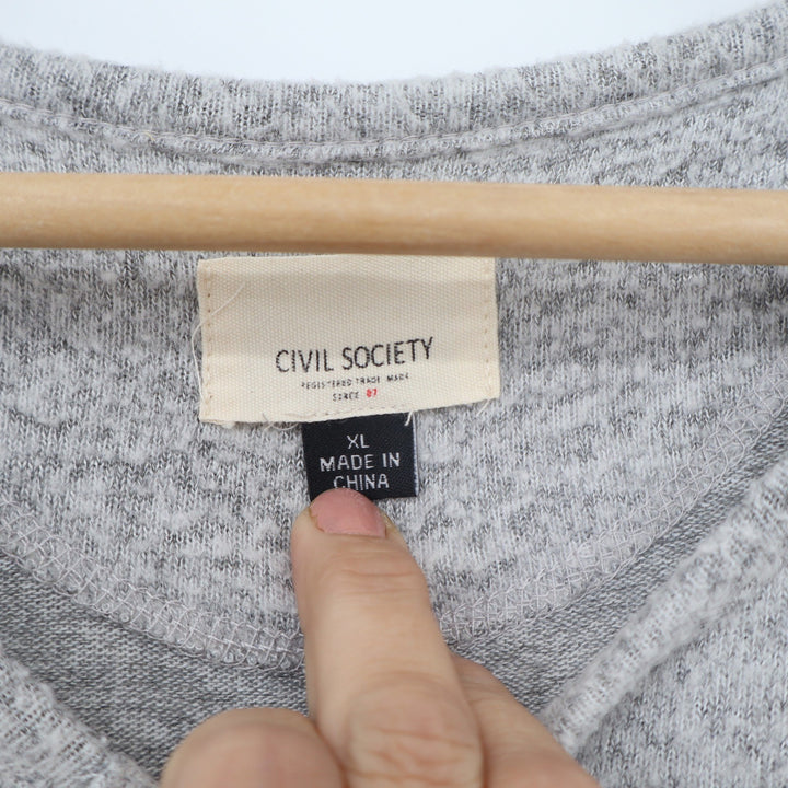 Civil Society Mens XL Grey Marl Long Sleeve Henley Shirt