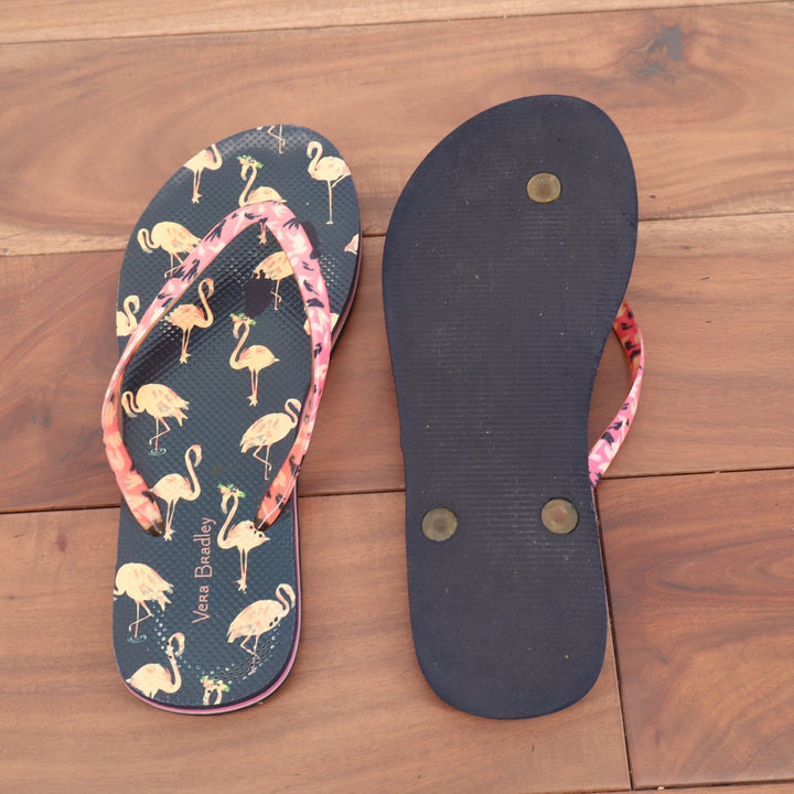 Vera Bradley Womens Flamingo Print Flip Flop Sandals Navy Blue Pink Size 8