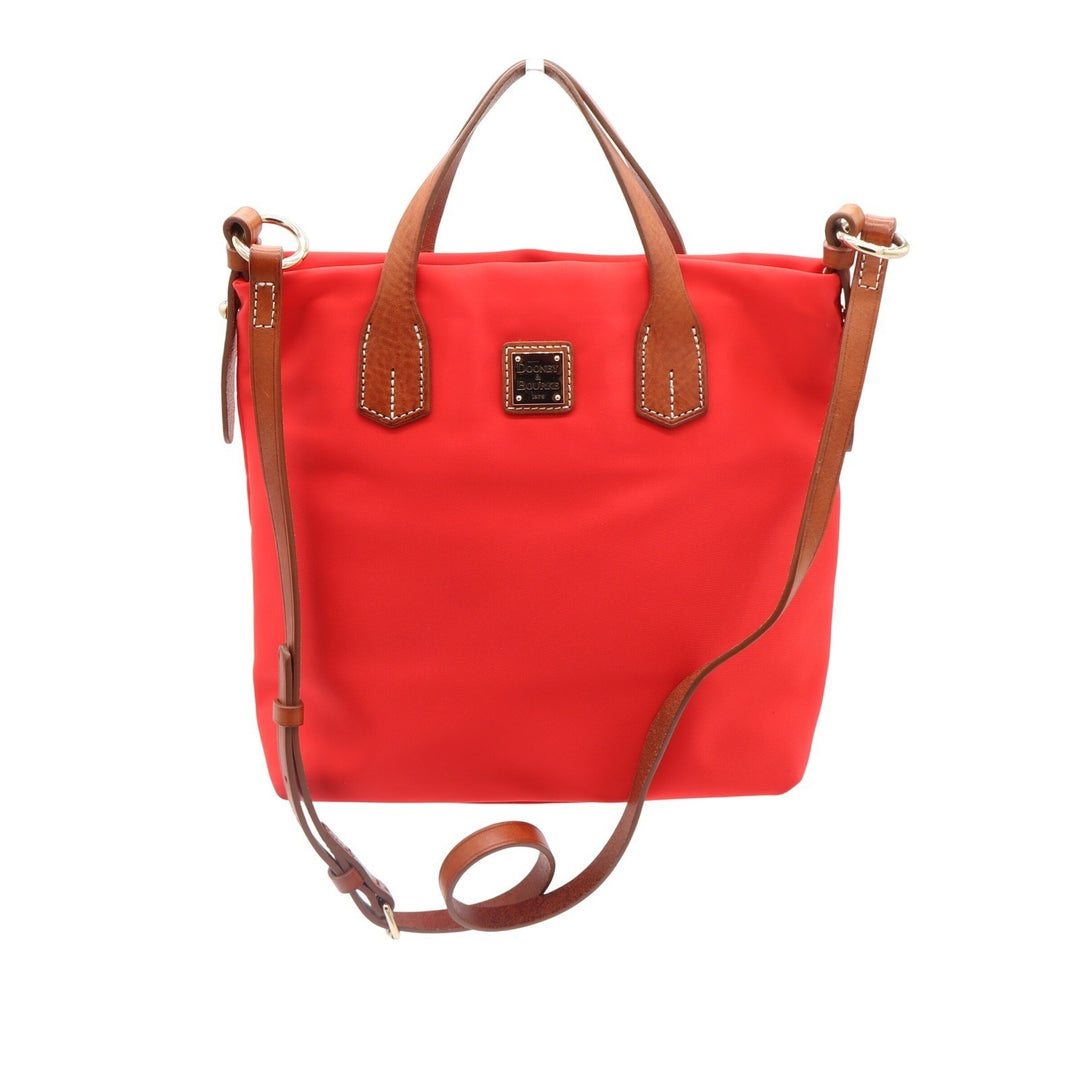 Dooney & Bourke Red Nylon Wayfarer Tote Crossbody Bag Tan Leather Trim